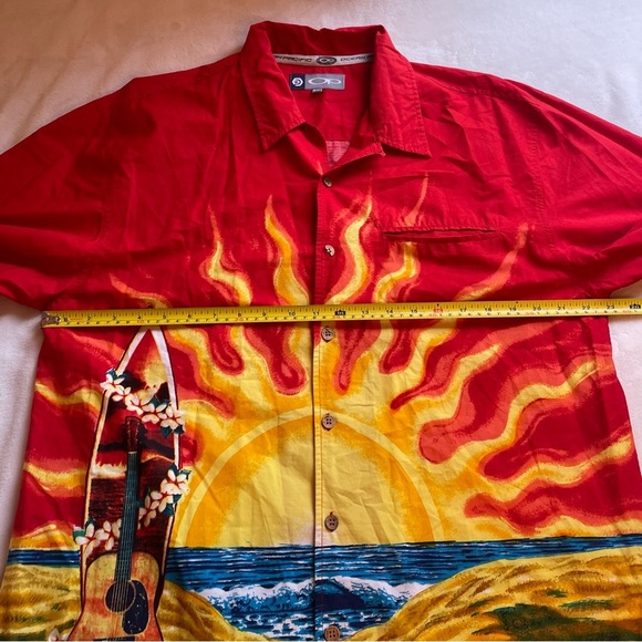 Vintage Ocean Pacific OP Hawaiian Shirt Medium Surf Sunset Beach Red Button Up - Picture 8 of 14